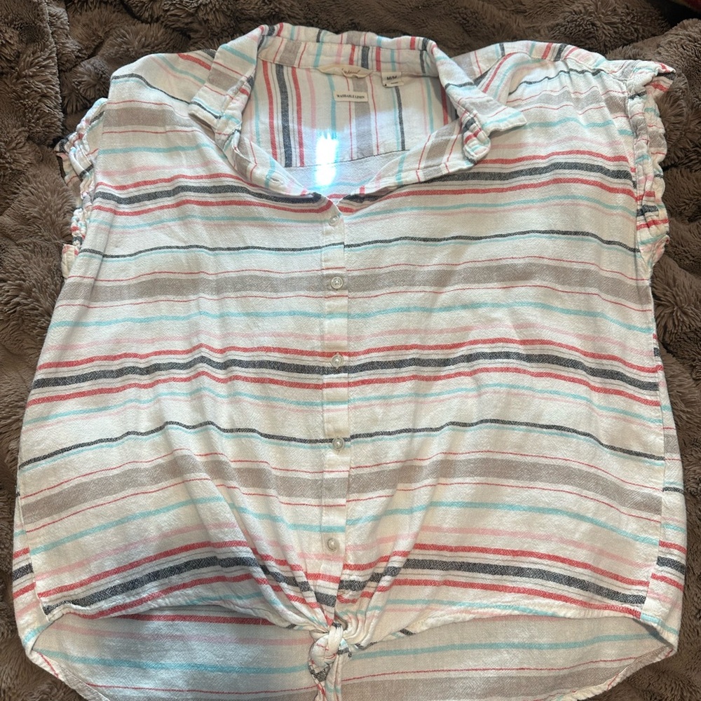 Weatherproof Women's Striped Button Down Shirt - Multicolor